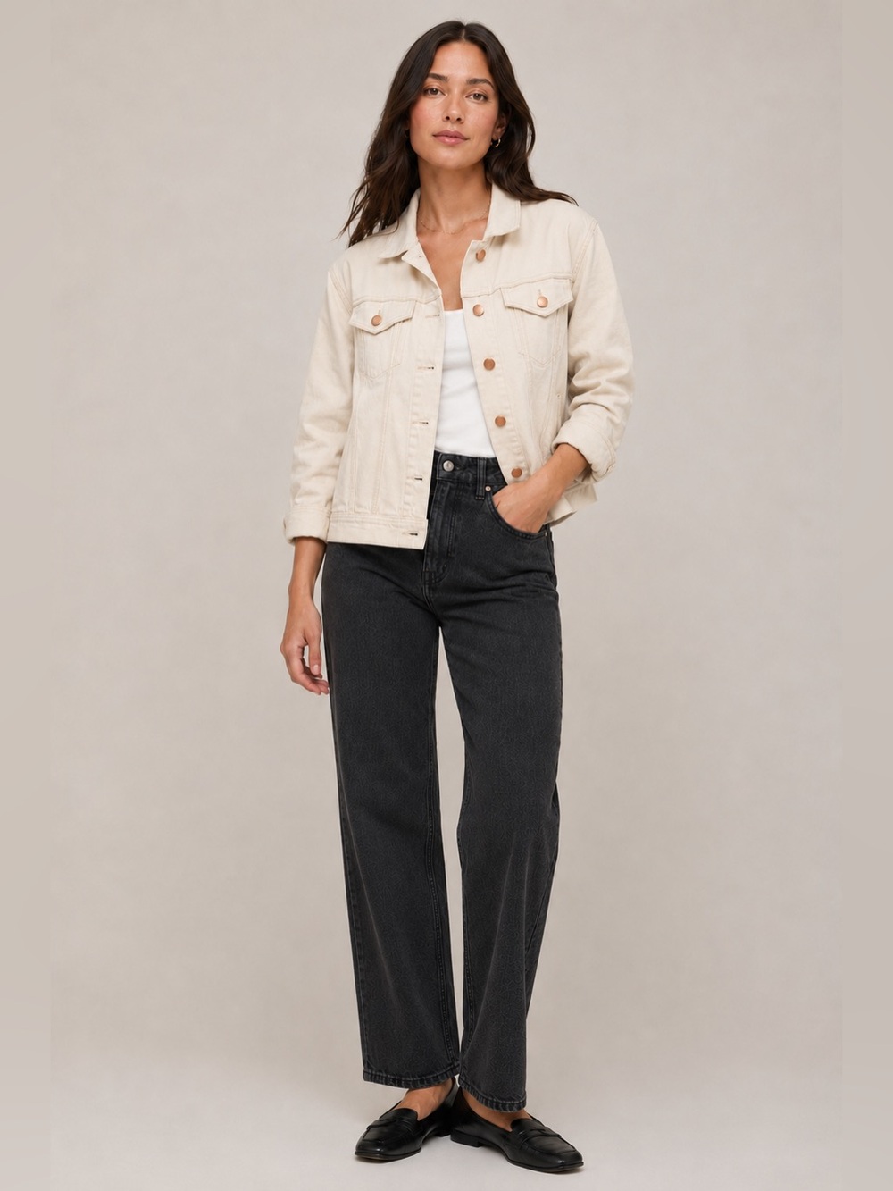 Everlane Cream-Colored Denim Jacket Spring Jacket